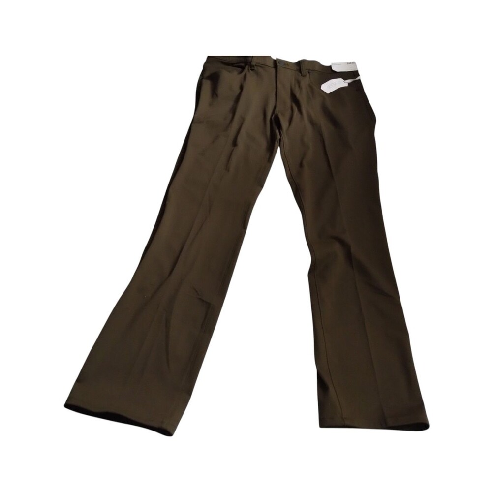 Stylus Men's 5 Pocket Pant Military Olive Dress Slim Fit Flat Front 36/32